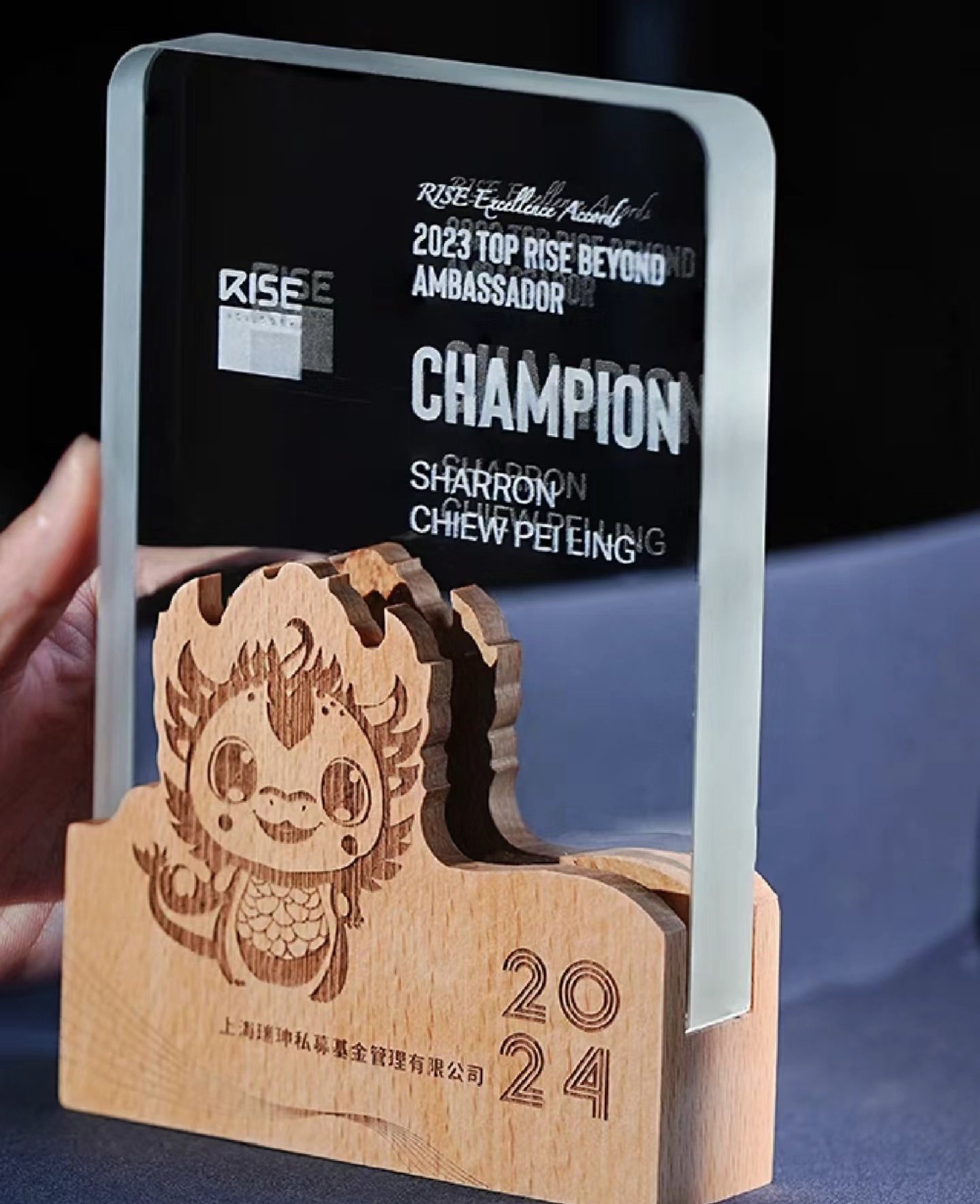 Crystal trophy with wooden base 197