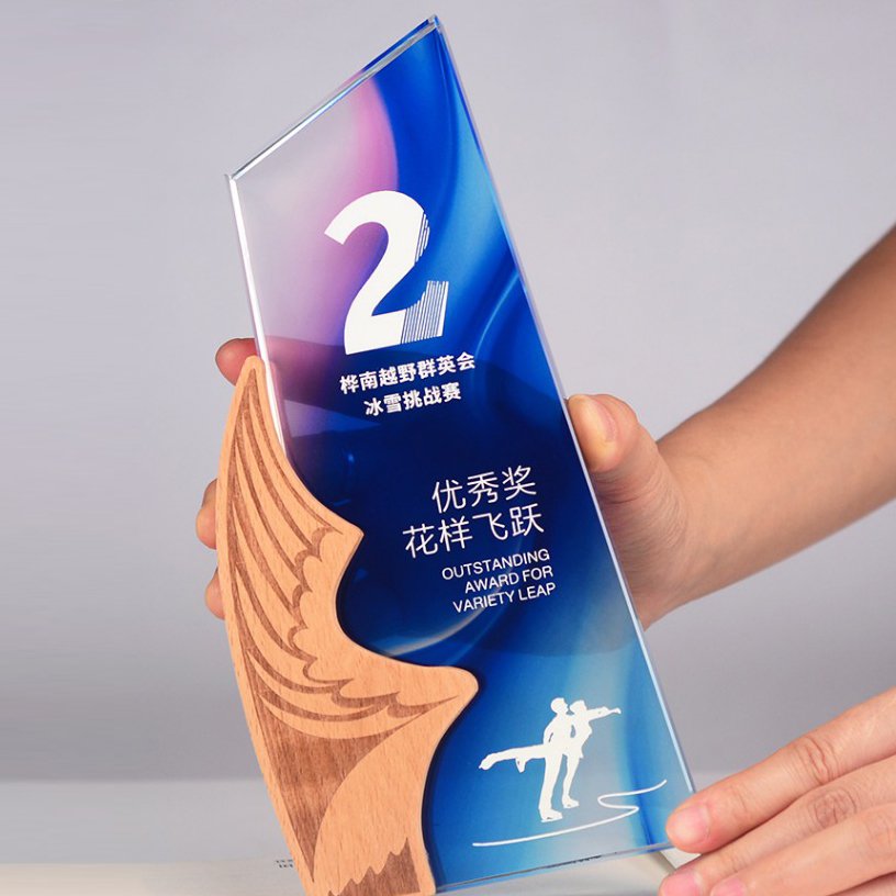 Wood Crystal ski trophy 04