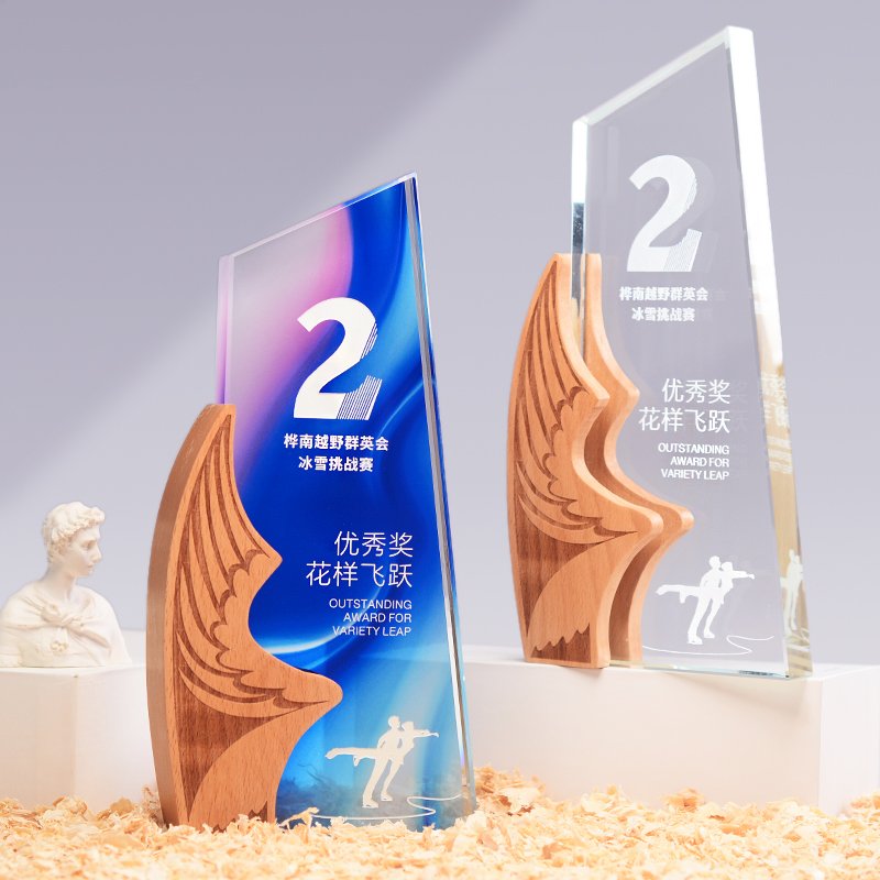 Wood Crystal ski trophy 05