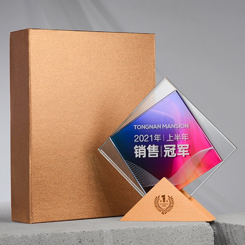 Wooden crystal Sales Trophy 06