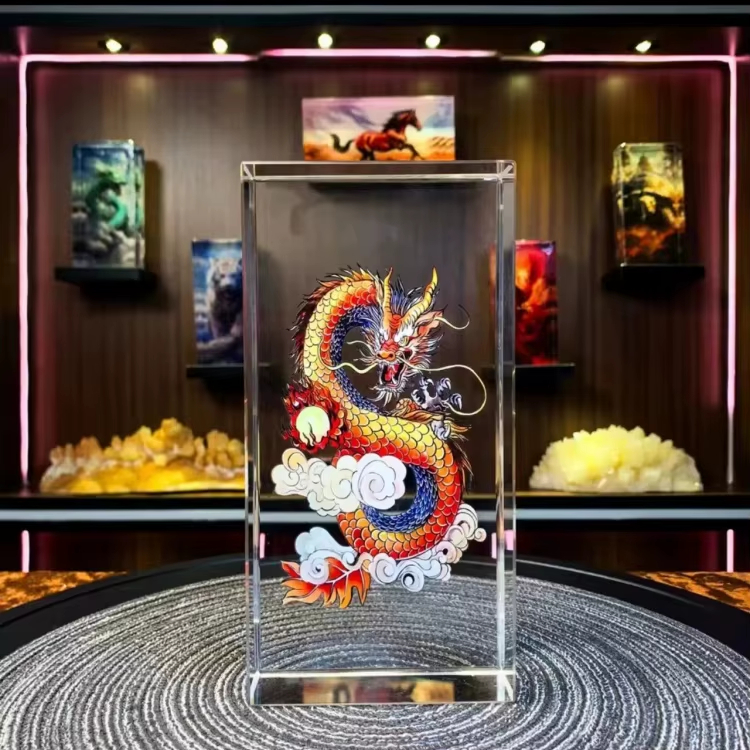 Printed dragon crystal plaque2