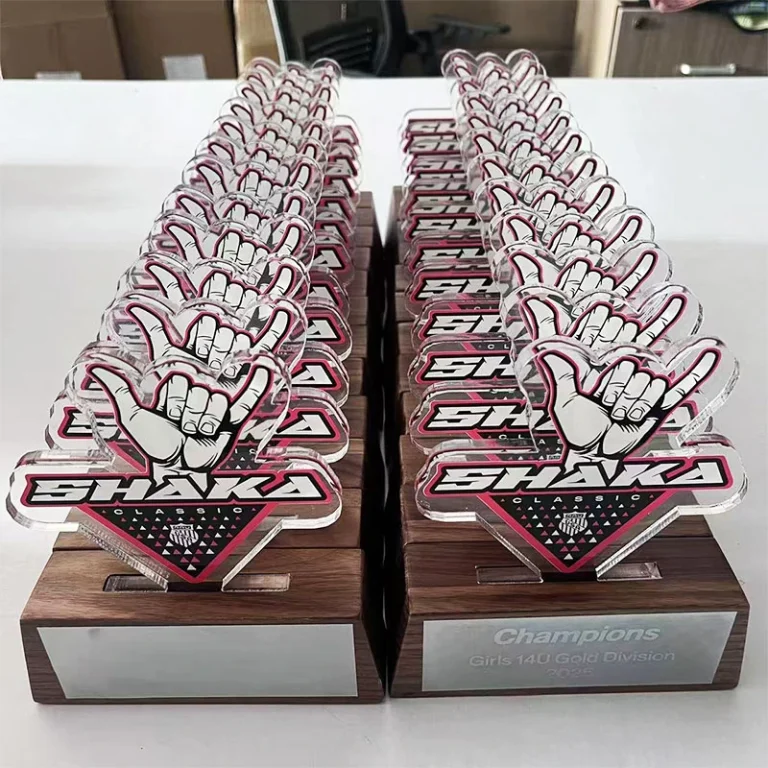 Acrylic trophy with wooden base