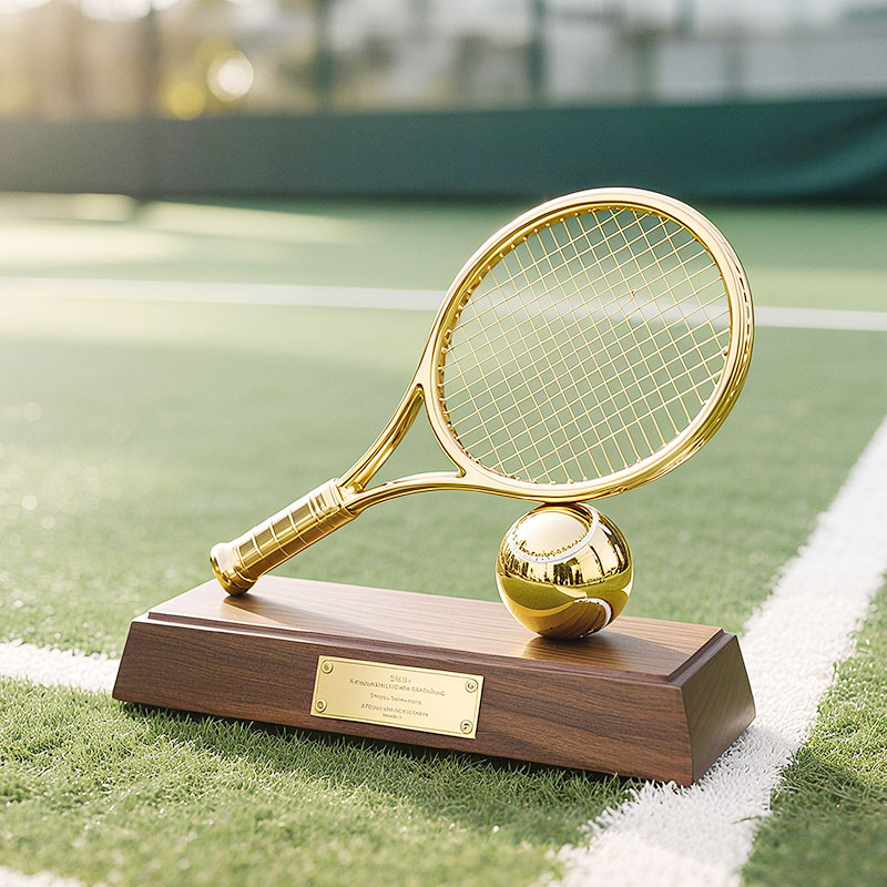 Tennis Metal Trophy with Wooden Base1