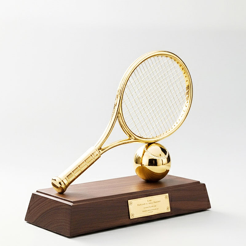 Tennis Metal Trophy with Wooden Base3