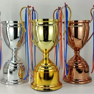 Personalized gold, silver and bronze trophies